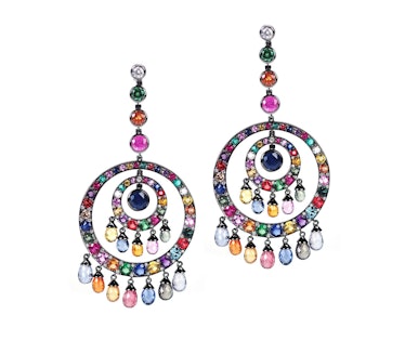 Nam Cho 18k white gold, black rhodium, multi-colored sapphire, zircon, amethyst, and diamond earring...