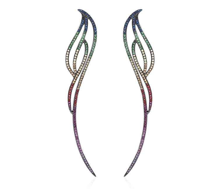 AS29 18k black gold and multi-colored sapphire earrings