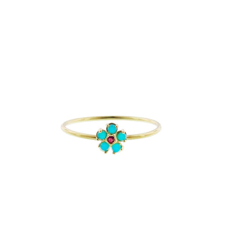 Jennifer Meyer turquoise and ruby flower ring