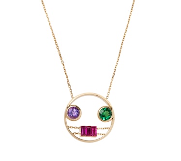 Ruifier 18k gold, tanzanite, tsavorite, and ruby necklace