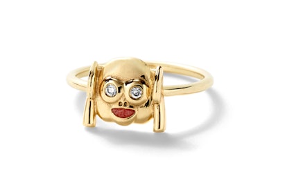Alison Lou 14k yellow gold, enamel, and diamond ring