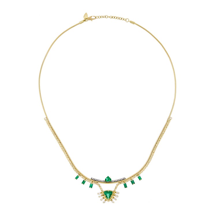 Jemma Wynne 18-karat gold diamond and emerald necklace