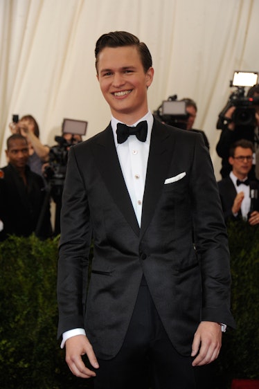 Ansel Elgort in a Tom Ford suit and Beladora studs