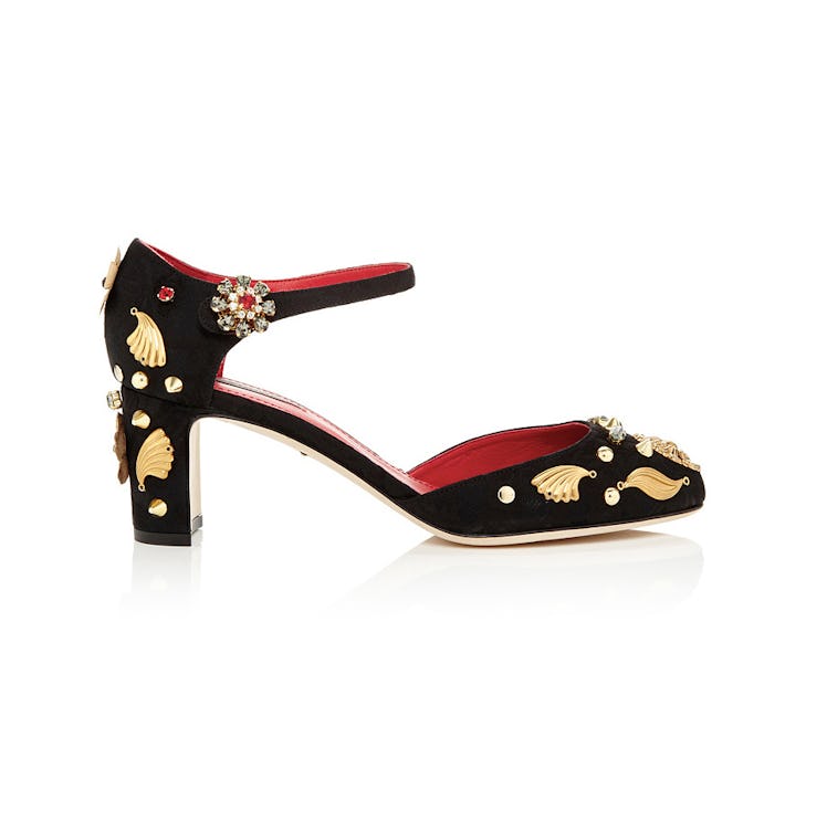 Dolce & Gabbana Embroidered Decollete Jacquard Low Heeled Pumps