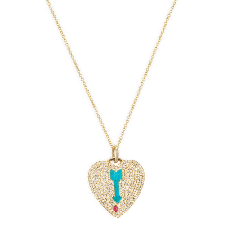 For a lady in love. Jennifer Meyer 18k yellow gold & diamond Shot-through-the-Heart necklac