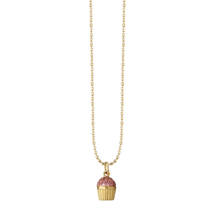 Sydney Evan 14k rose and yellow gold pavé pink sapphire cupcake necklac