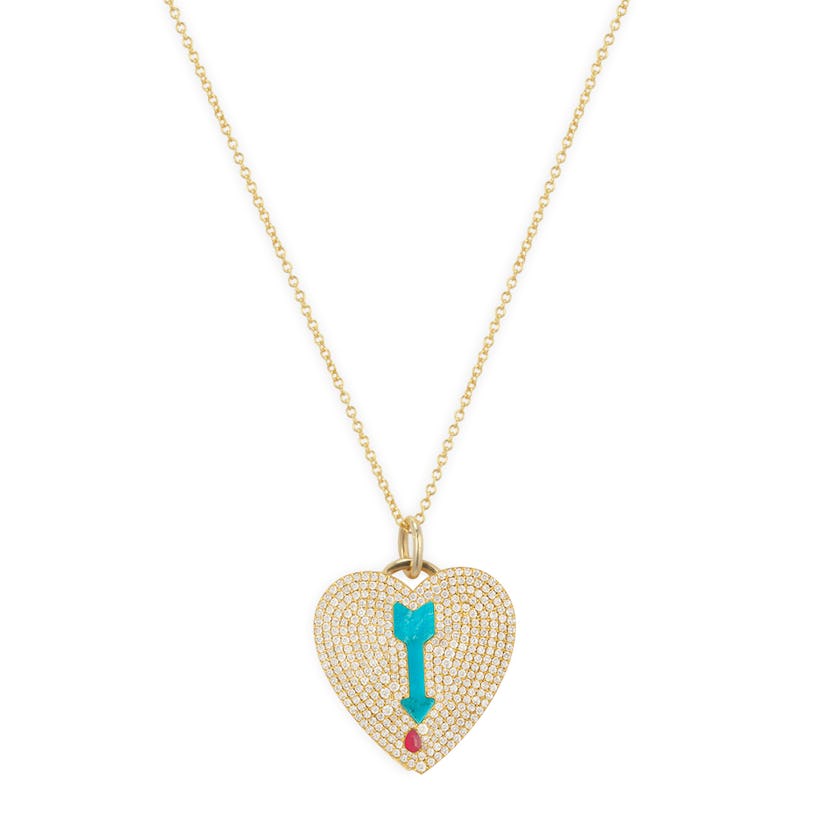 For a lady in love. Jennifer Meyer 18k yellow gold & diamond Shot-through-the-Heart necklac