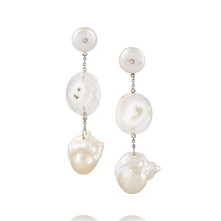 Bibi van der Velden sterling silver, solar quartz and pearl earring
