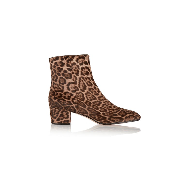 Leopard-print calf hair ankle boots