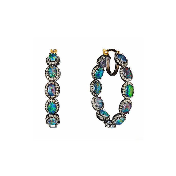 J. Hadley Australian opal and pave diamond hoop earrings