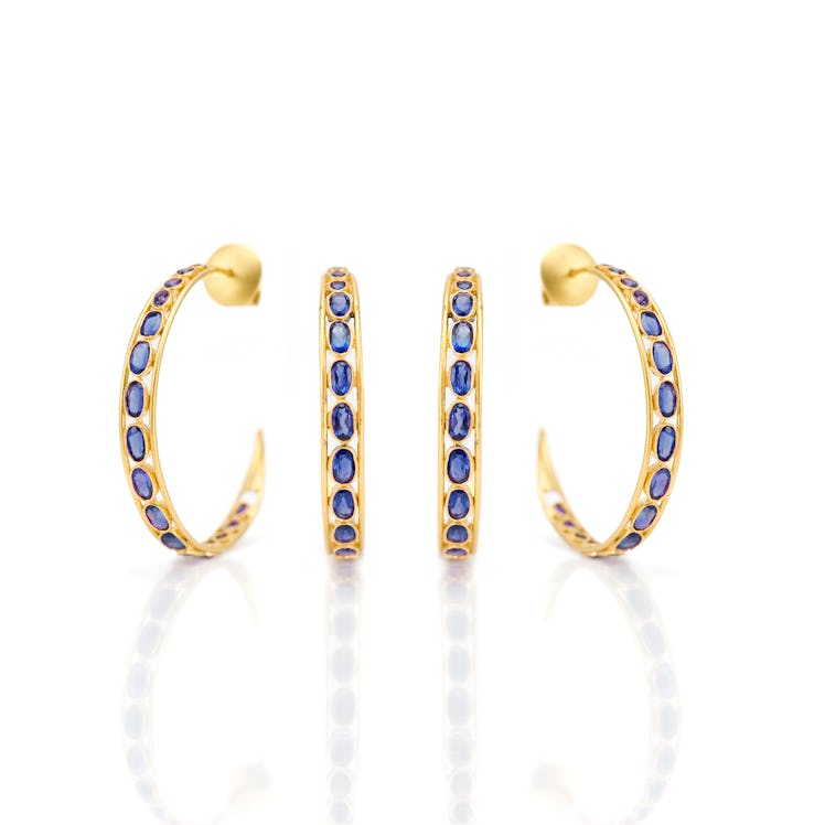 Lauren Harper Collection 18k gold and blue sapphire hoops