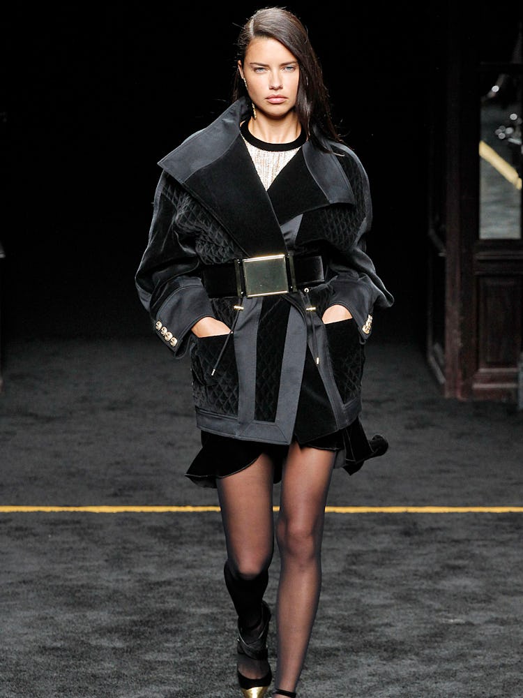 Adriana Lima walking the runway at Balmain Fall 2015 show