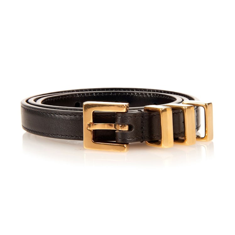 Saint Laurent gold-tone metal bar and leather belt