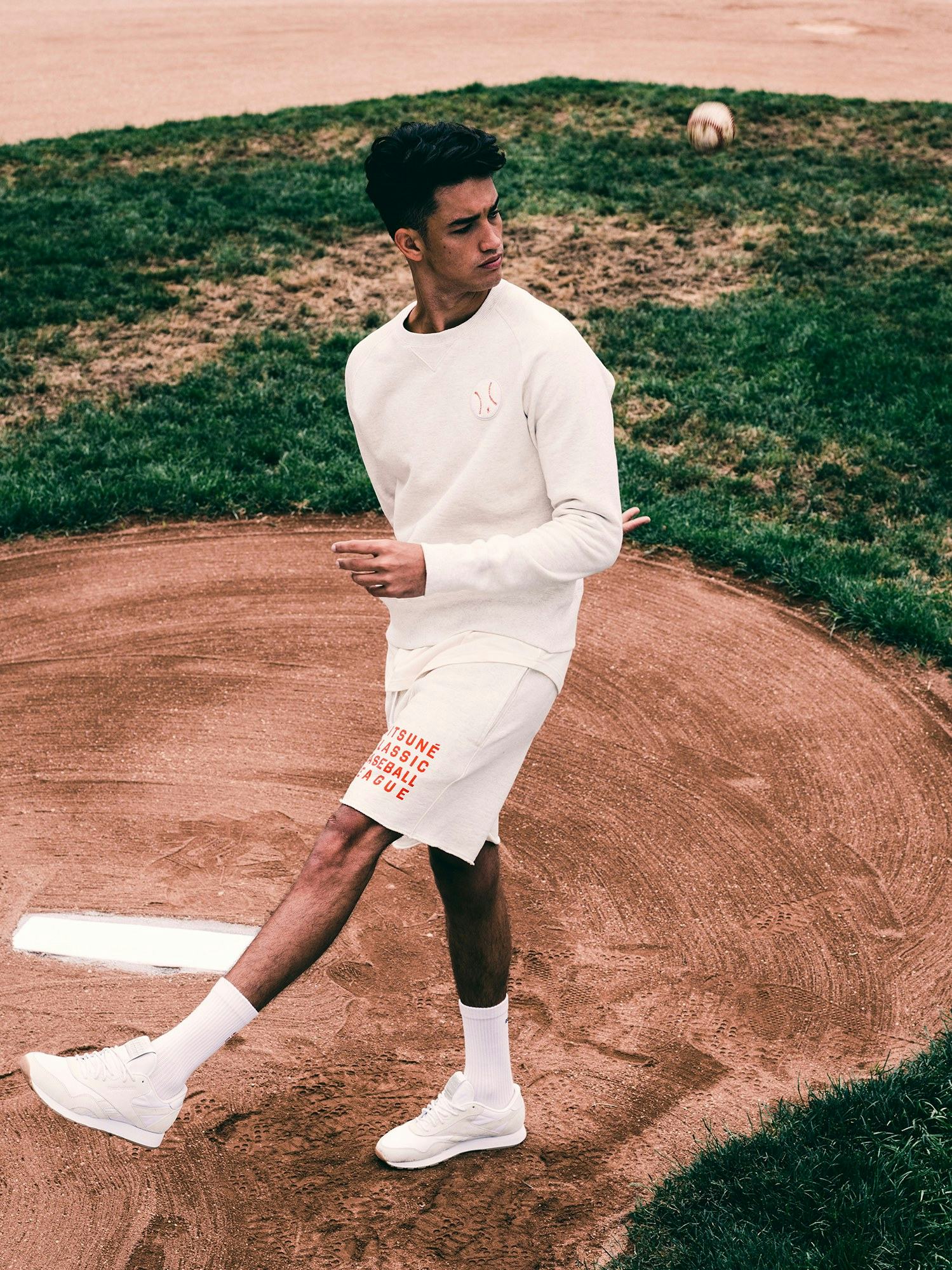 MAISON KITSUNE&#39; - Reebok×MAISON KITSUNE ラグランT オレンジ MAISON KITSUNE×REEBOK ラグランTシャツ オレンジ×ホワイト
