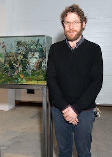 Dustin Yellin with his new piece for Ruinart