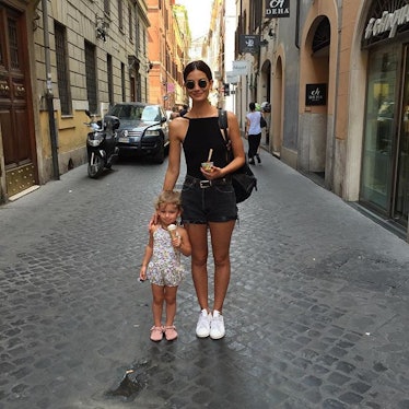 Mom, supermodel Lily Aldridge eating ice cream with her daughter.