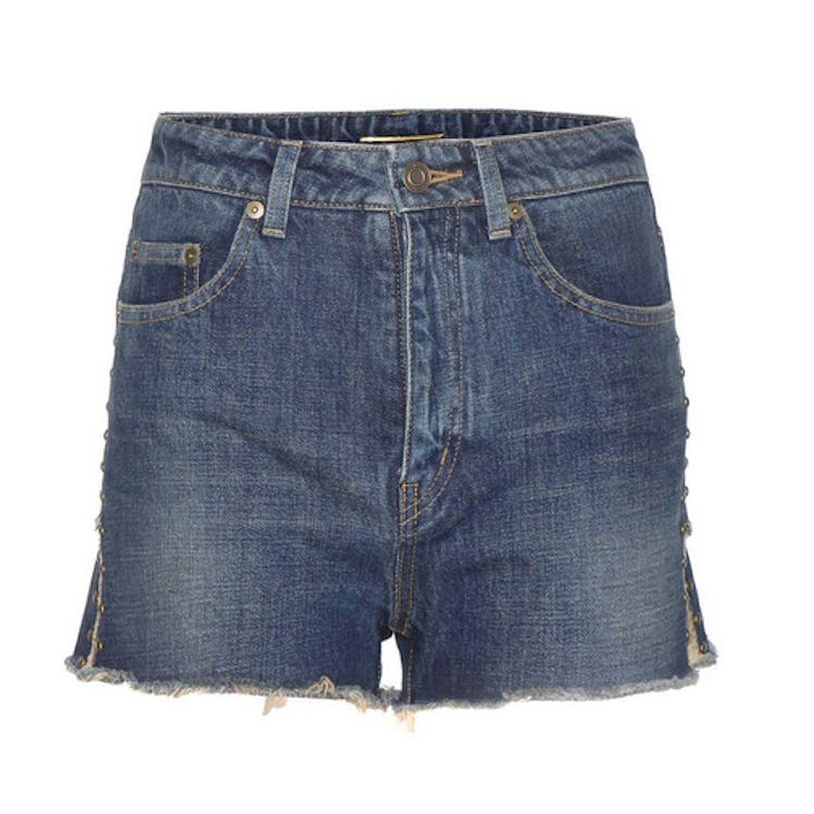 Saint Laurent Embellished denim shorts