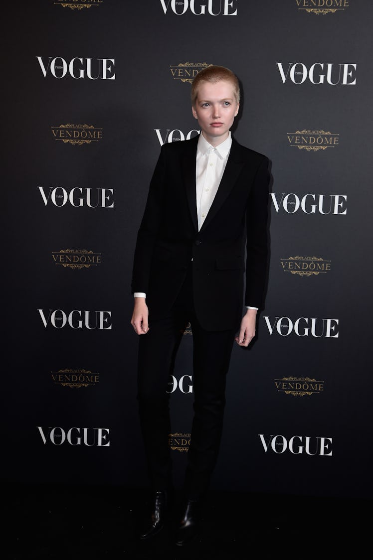 Ruth attending the Vogue 95th anniversary party in a black suit