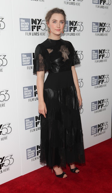 Saoirse Ronan wearing a black dress at the premiere of Brooklyn at the 53rd annual New York Film Fes...