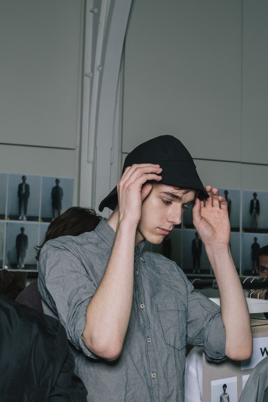 Boys and Bucket Hats Backstage at Margaret Howell