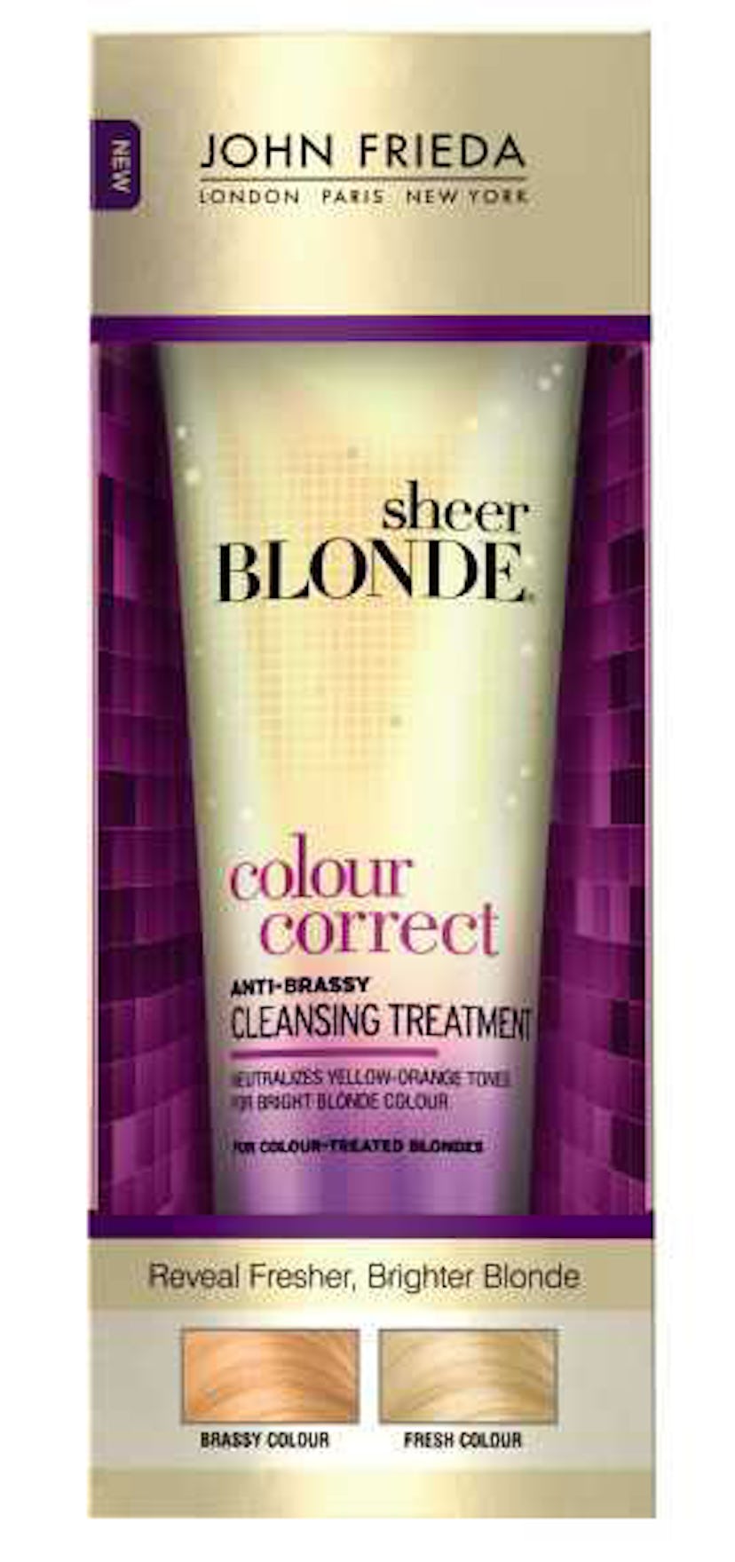 *John Frieda Sheer Blonde Colour Correct Anti-Brassy Cleansing Treatment, $9,* *[johnfrieda.com](htt...