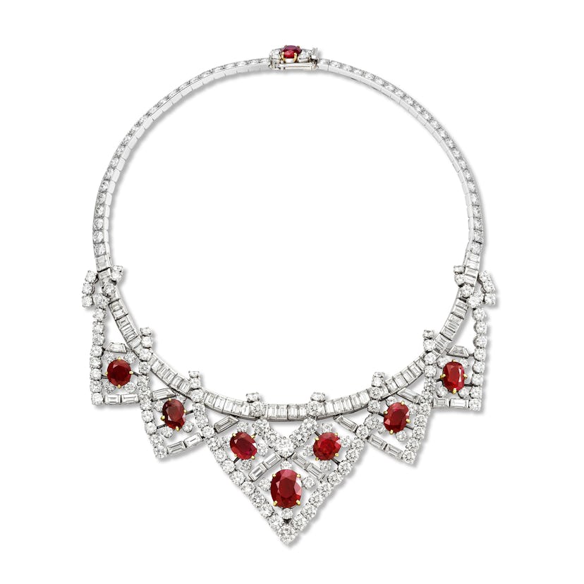 1951 platinum, diamond, and ruby necklace