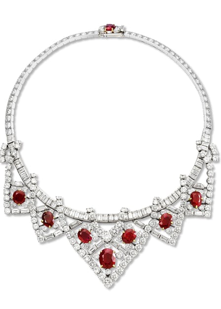 1951 platinum, diamond, and ruby necklace