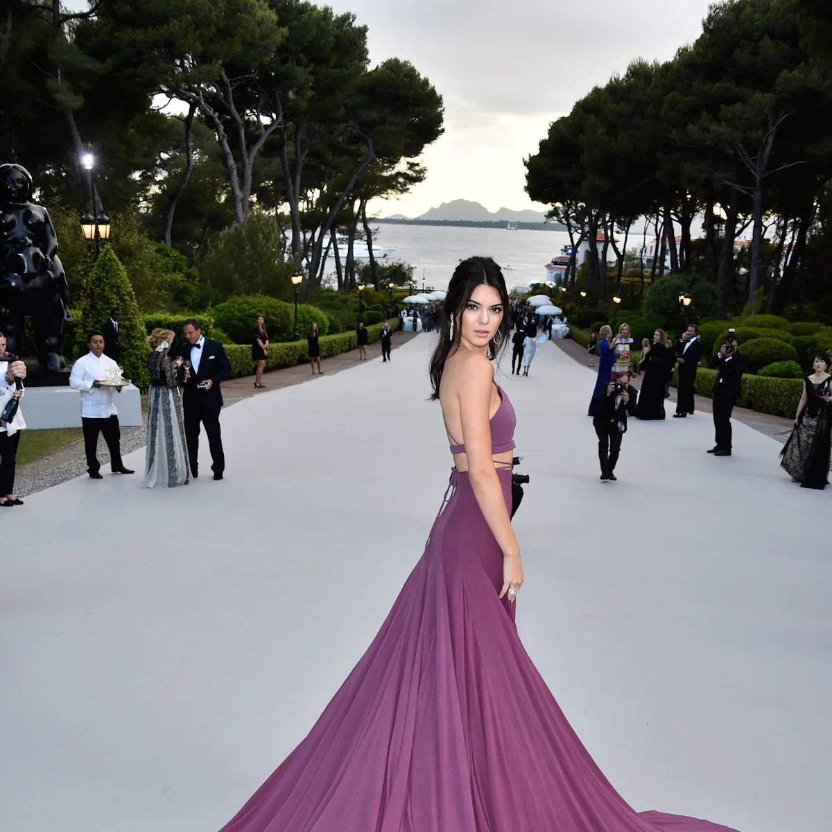kendall jenner purple dress calvin klein It girl of the moment Kendall Jenner wow-ed the crowd with her floor-length Calvin Klein gown. What a stunner!