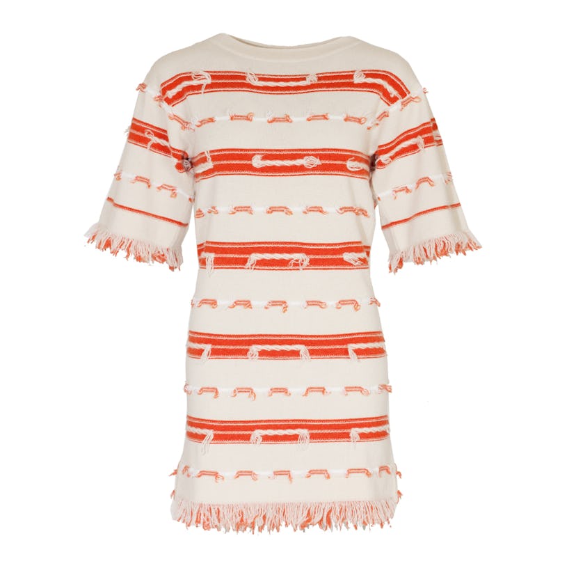 Barrie orange and white striped cashmere dress