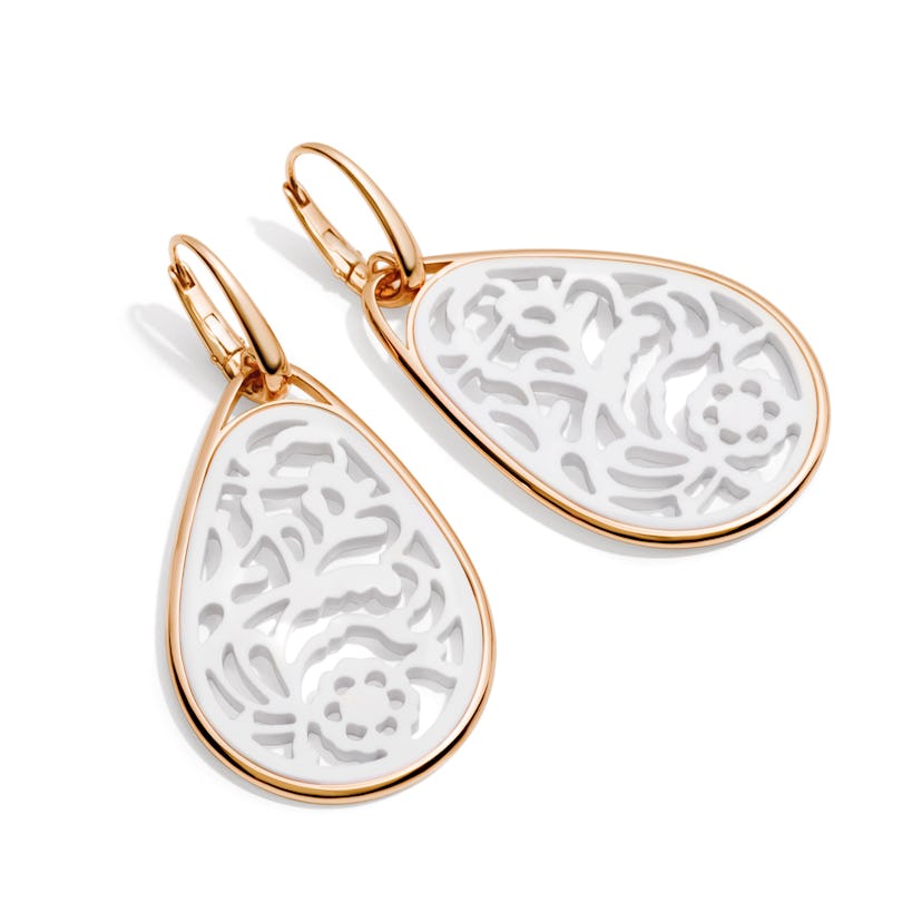 Pomellato 18k Rose gold and white agate earrings