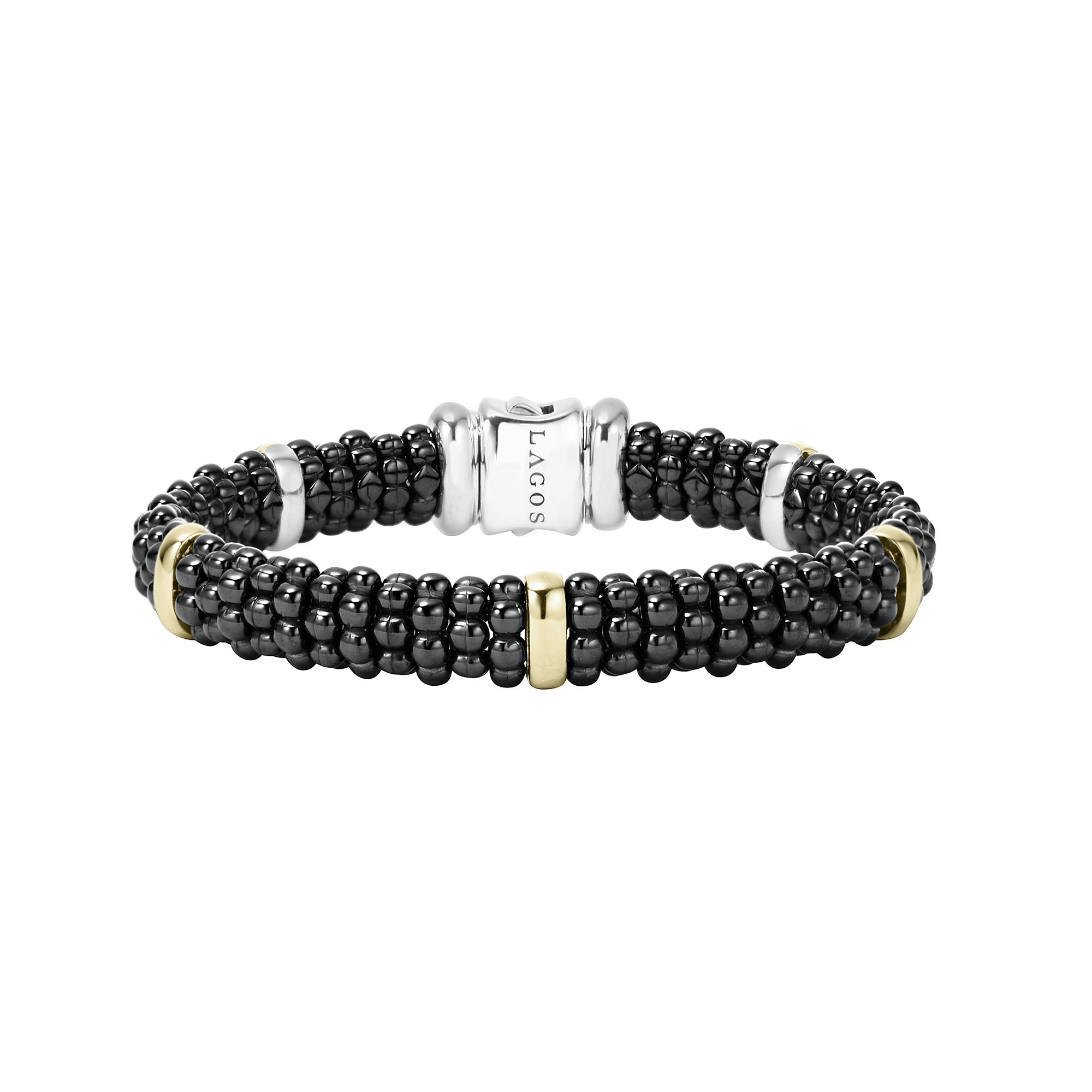 Lagos 18k gold and ceramic Black Caviar bracelet