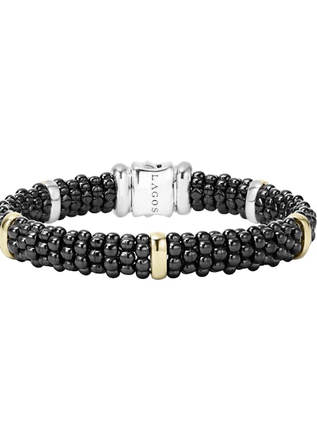 Lagos 18k gold and ceramic Black Caviar bracelet