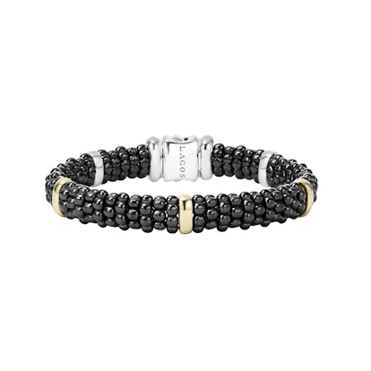 Lagos 18k gold and ceramic Black Caviar bracelet