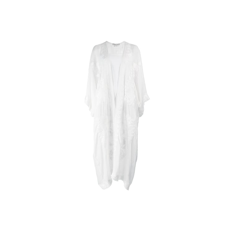 Marie France Van Damme Embroidered Silk Babani Cover Up In White