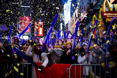 Crowds rejoicing in the epicenter of Times Square as they welcomed New Year's Eve 2017.