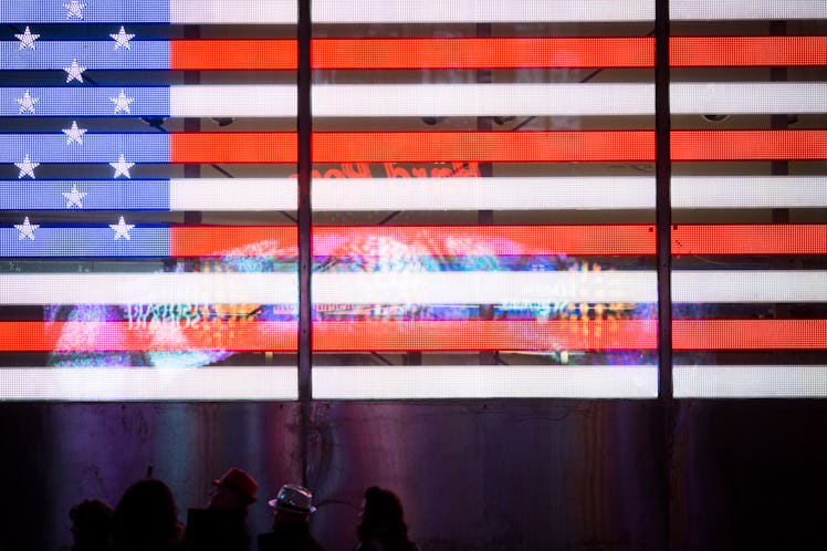 The flag of the U.S.A. displayed at Times Square during the celebration of New Year's Eve 2017