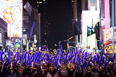 Crowd gathered at Times Square during New Year's Eve 2017 celebration.