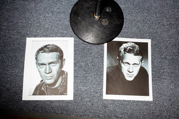 Two black and white polaroids of Steve Mcqueen beside each other at W's Golden Globes party 