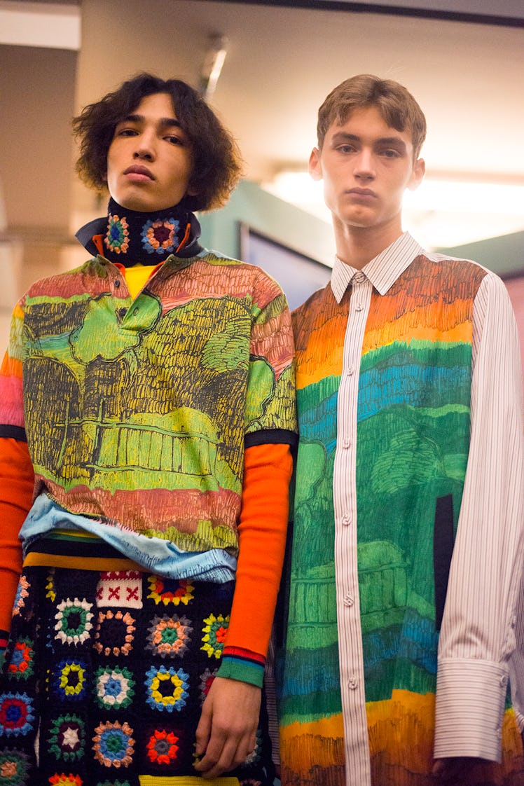 Models wearing colorful pieces from J.W. Anderson’s Fall/Winter 2017 Collection.