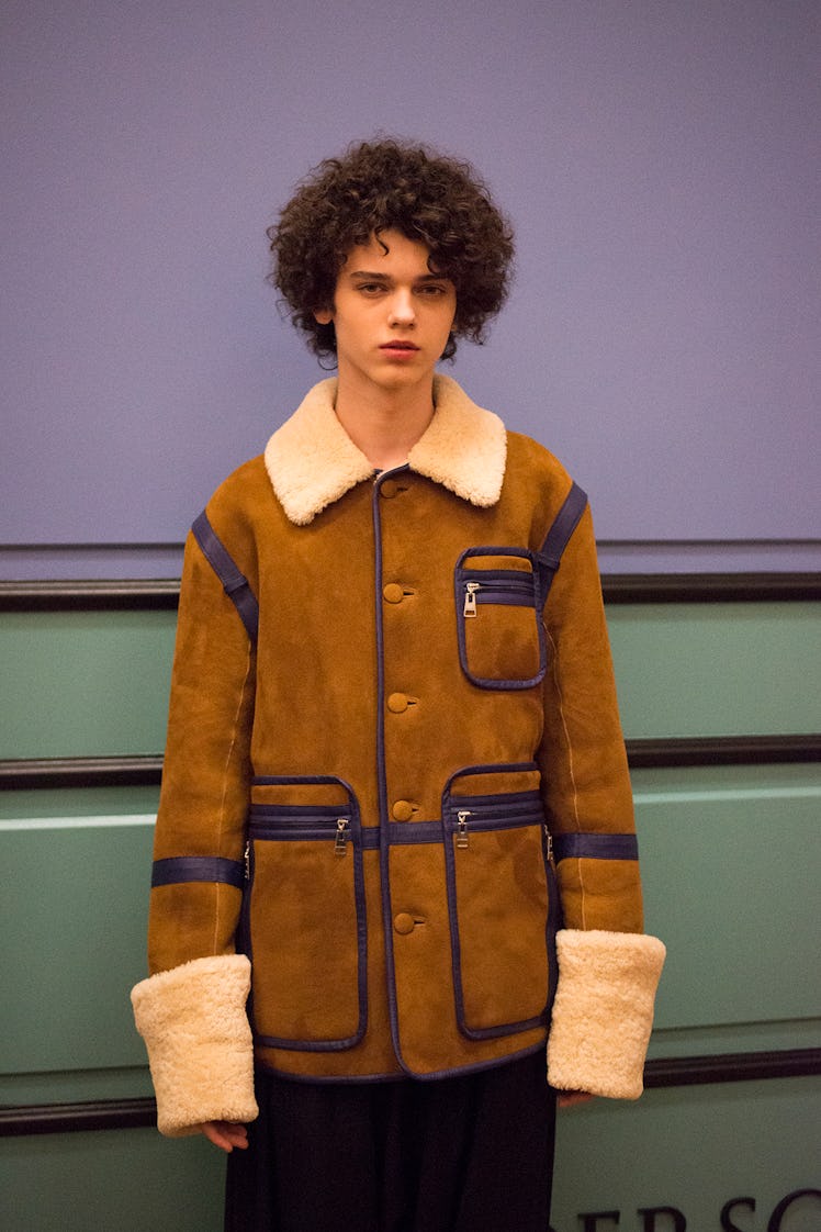 A model in a brown shearling from J.W. Anderson’s Fall/Winter 2017 Collection.