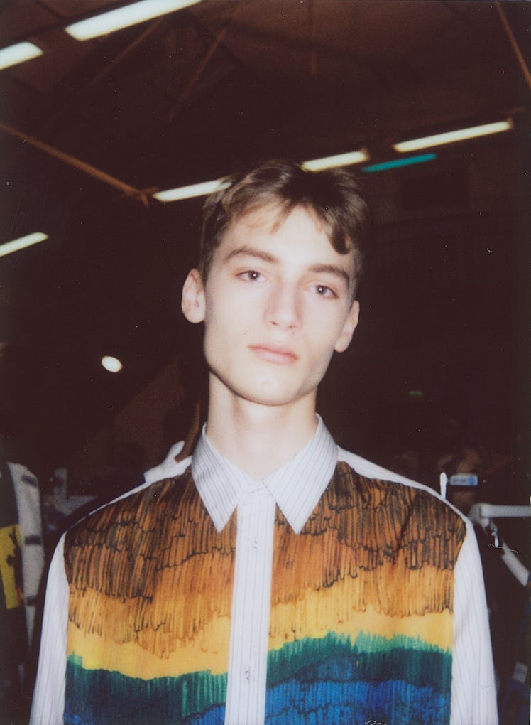A model wearing a shirt from J.W. Anderson’s Fall/Winter 2017 Collection.