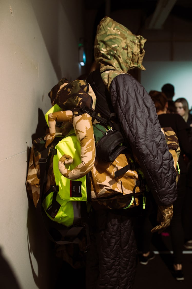 A model dressed in items from Christopher Ræburn’s Fall/Winter 2017 Collection.