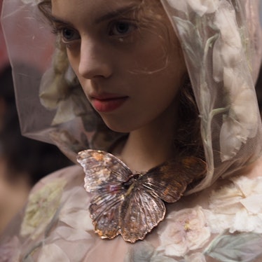 A model wearing Maria Grazia Chiuri's design during Christian Dior Haute Couture Spring 2017.