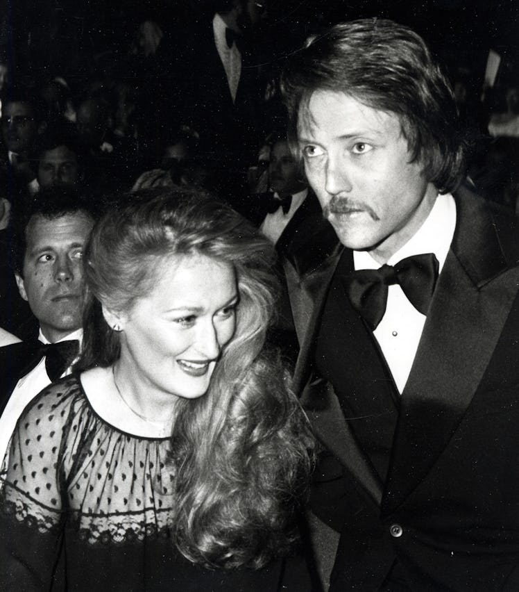Meryl Streep with all her hair swept to one side with curls at the Oscars 