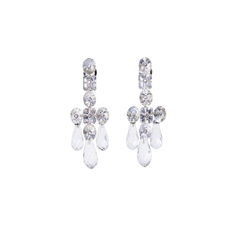 Mahnaz Collection,18k white gold, rock crystal and diamond pendant earrings by Prince Dimitri