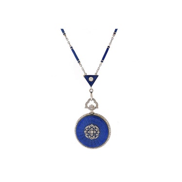 Beladora, Edwardian diamond and enamel pendant necklace in 18K