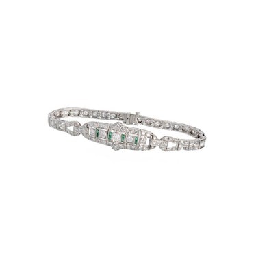 The Three Graces, Diamond, emerald, and platinum Art Deco emerald and diamond bracelet