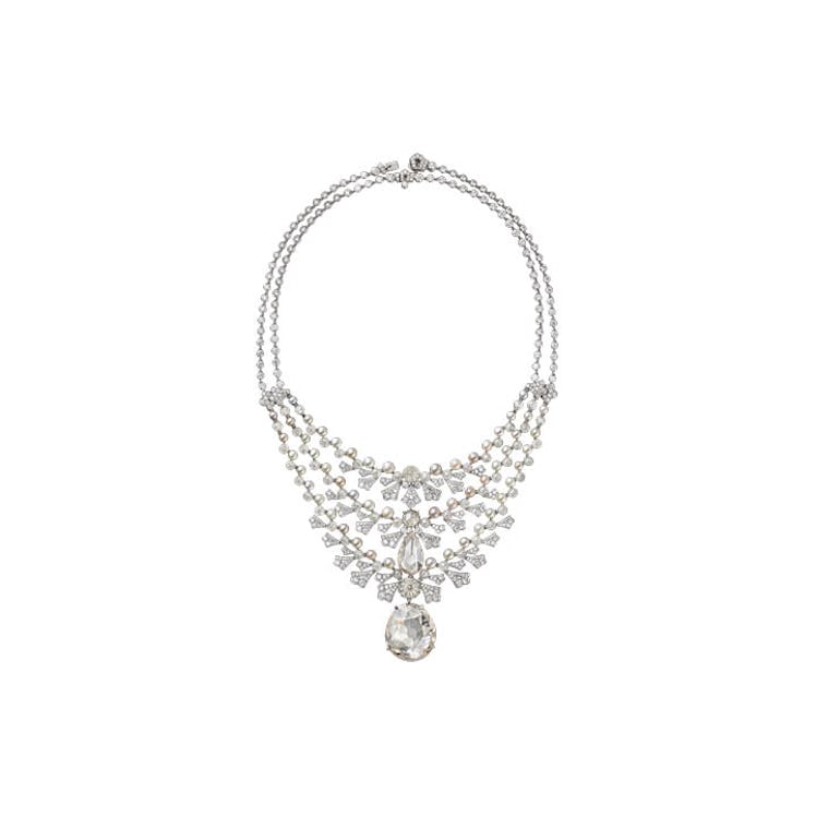 Cartier, ‘Magicien’ high jewelry necklace in platinum, natural pearls, and diamonds