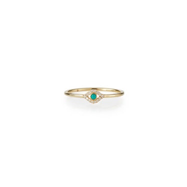 Single Turquoise Cabochon Evil Eye Ring with Diamonds