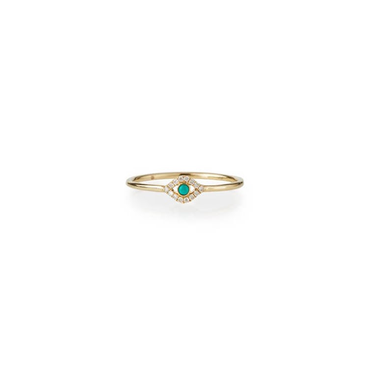 Single Turquoise Cabochon Evil Eye Ring with Diamonds
